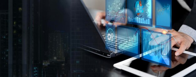 AI Artificial Intelligence Business woman using AI technology for data analysis