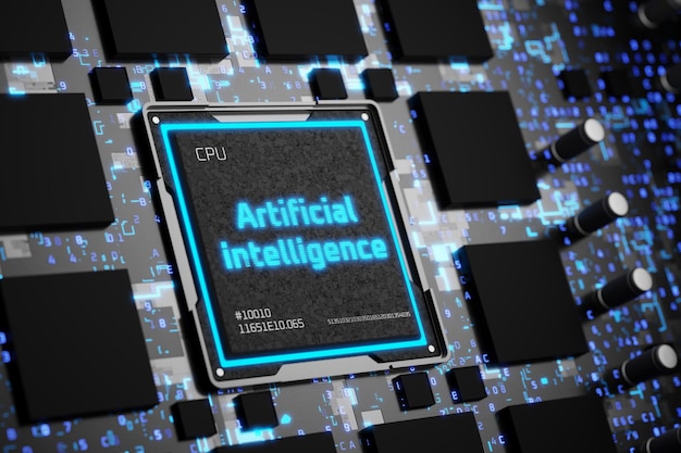 AI Artificial intelligence generates content Chatbot of artificial intelligence Artificial intelligence will replace humans AI writes program code Artificial intelligence chip 3D render