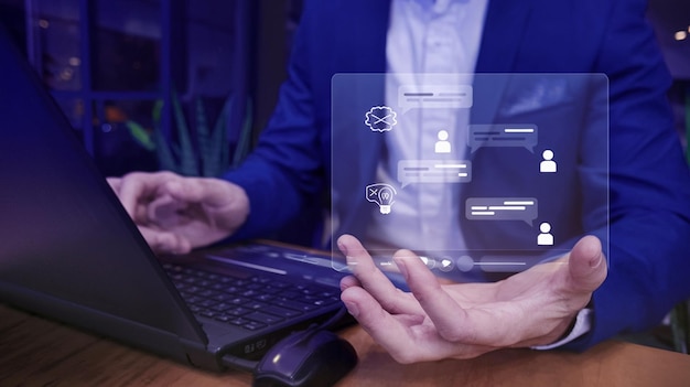 AI Artificial Intelligence Technology concept Businessman holding a glowing lightbulb with AI