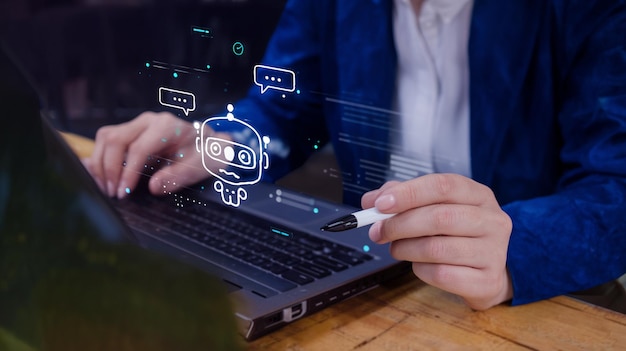 AI chatbot Programmer using artificial intelligence for software development inside office Virtual