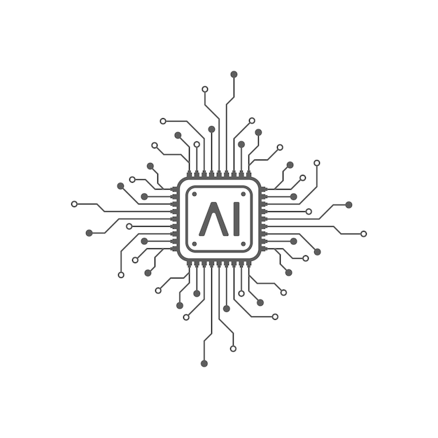 AI-chipset på printkort i futuristisk konceptteknologi