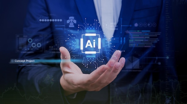 AI concept of smart robot conversation bot artificial intelligence open for chat customers