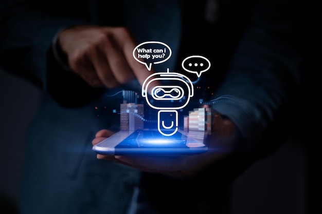 ai concept of smart robot conversation bot artificial intelligence open for chat customers