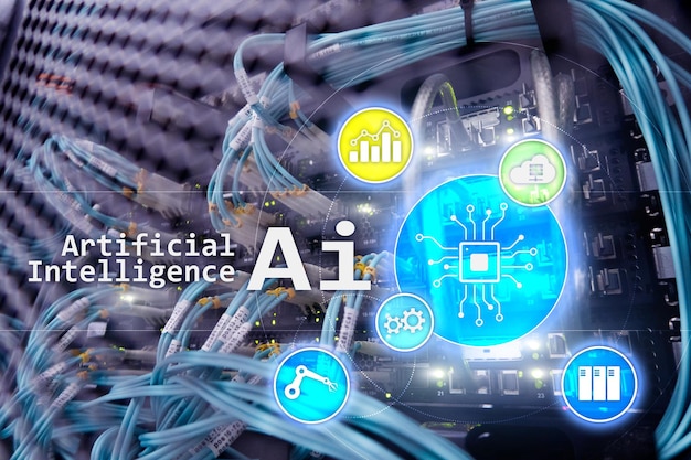 AI Kunstig intelligens automatisering og moderne informationsteknologi koncept på virtuel skærm