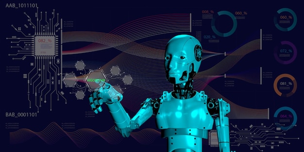 AI learning making algorithm on computer chip circuit datd network diagram dash board business technology concept