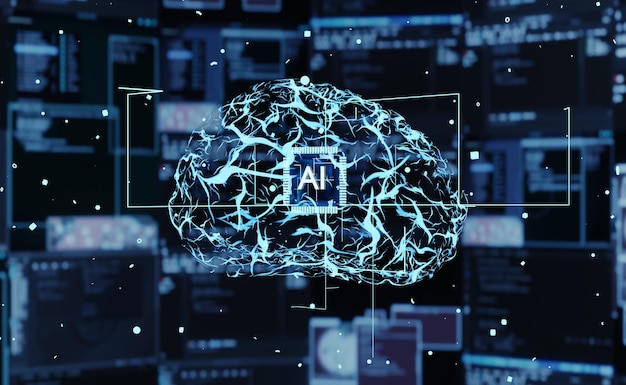 AI processing large datasets for task training and inference using deep learning. Neural network accelerating complex computational calculations, making predictions using data, 3D render animation