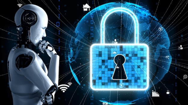 AI robot huminoid uses cloud computing technology to store data on online server