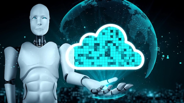 AI robot huminoid uses cloud computing technology to store data on online server
