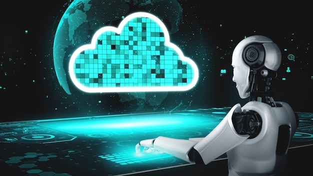 ai robot huminoid uses cloud computing technology to store data on online server