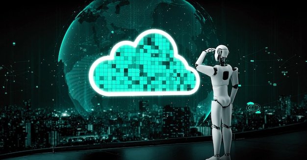 ai robot huminoid uses cloud computing technology to store data on online server