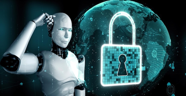 AI robot huminoid uses cloud computing technology to store data on online server