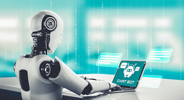 AI robot using computer to chat with customer