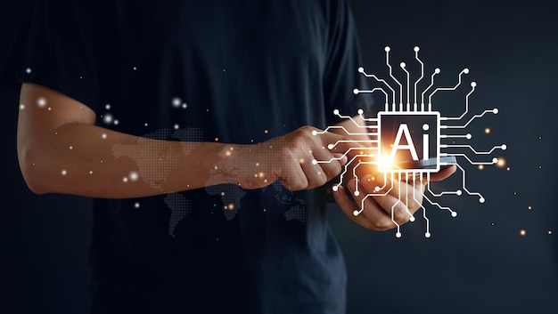 Ai technology man using technology smartphone artificial intelligence by enter command prompt for generates something Chat with AI
