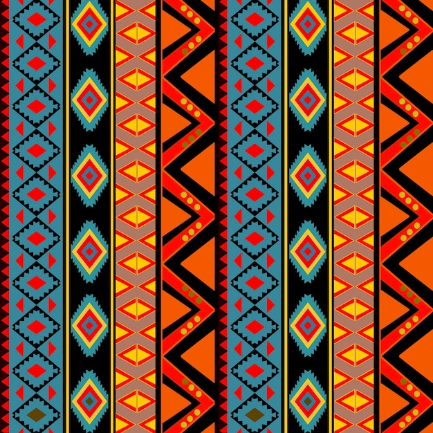 American ethnic tribal fabric pattern is a vivid display of orange yellow and red tones creating