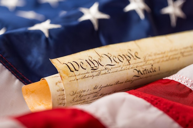 american flag wtih american constitution