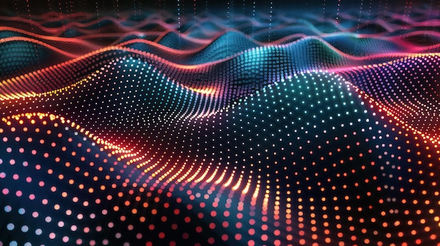 An abstract representation of a digital network with pixelated nodes forming a seamless grid matrix