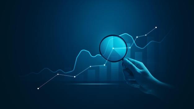 Analytics hologram hand financial chart data business graph finance on information dashboard