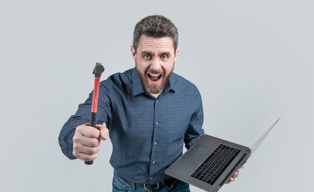angry manager professional network administrator hold computer