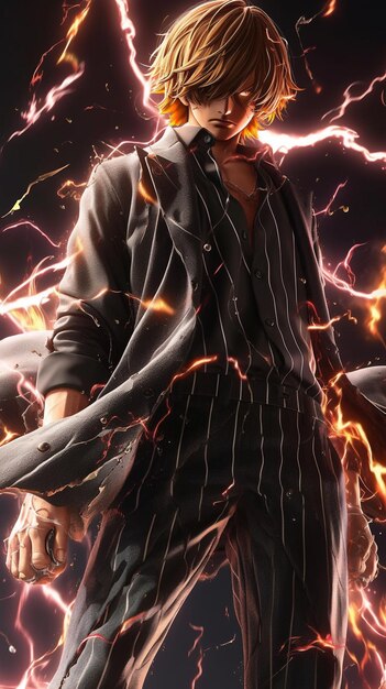 anime character with a sword and a lightning effect generative ai