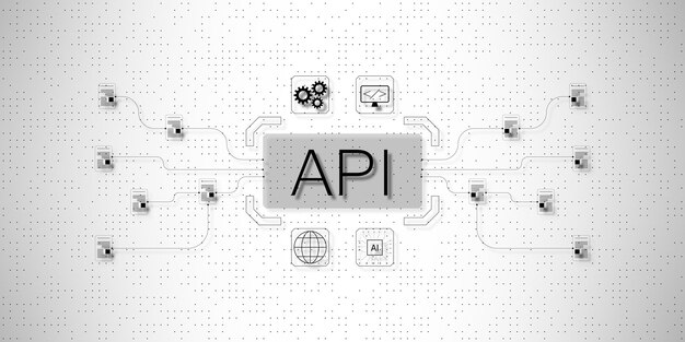 api connection concept with nodes and icons on a modern background 3d rendering