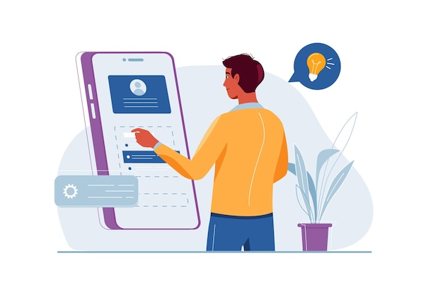 App development concept with people scene in the flat cartoon style