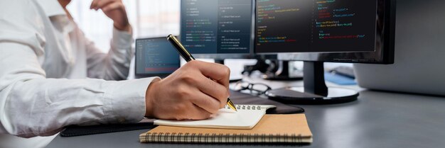 Application developer solving and writing code Trailblazing