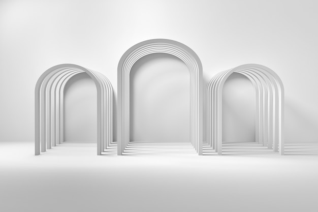 Architectural composition with arches on white background. 3d illustration.