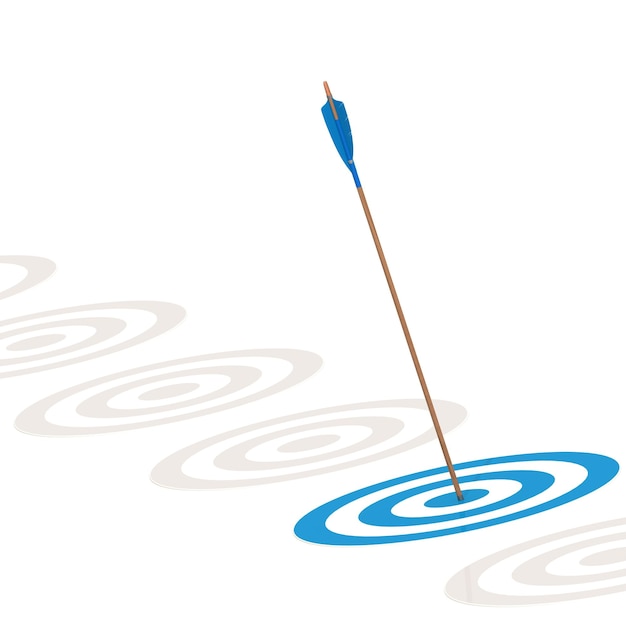 Arrow hitting the center of a blue board
