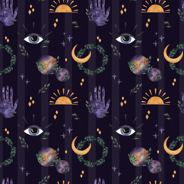 Astrological watercolor pattern on a dark background