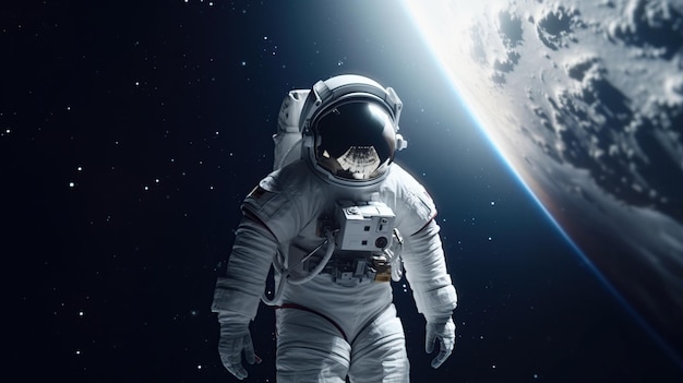 Astronaut i rummet på baggrund af planeten jorden