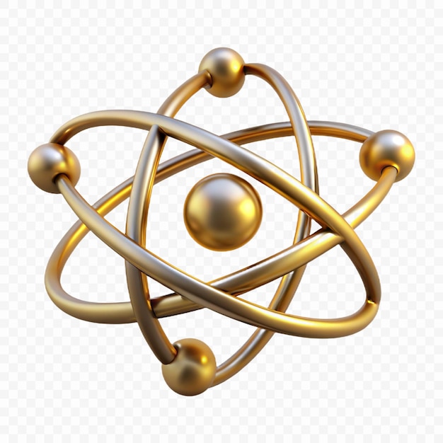 atom symbol with a gold ball on a transparent background