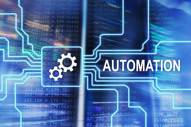 automation of business process and innovation technology in manufacturing internet and technology concept on server room background