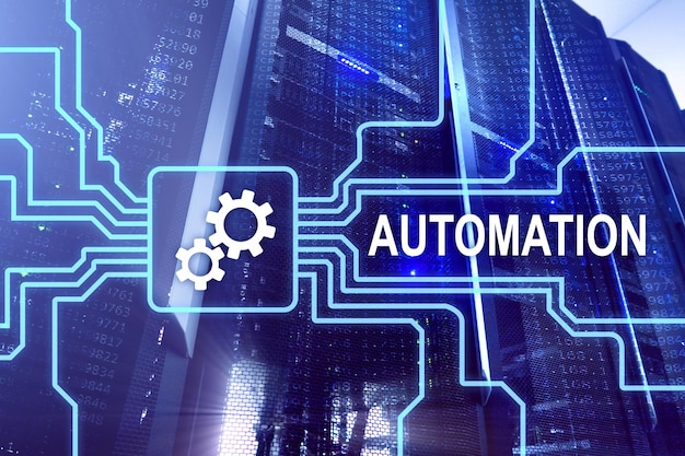 automation of business process and innovation technology in manufacturing internet and technology concept on server room background
