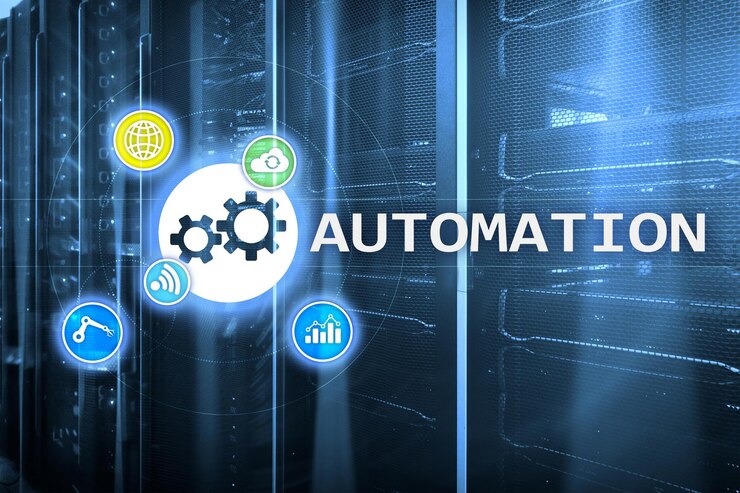 Bild automation of business process and innovation technology in manufacturing internet and technology concept on server room background