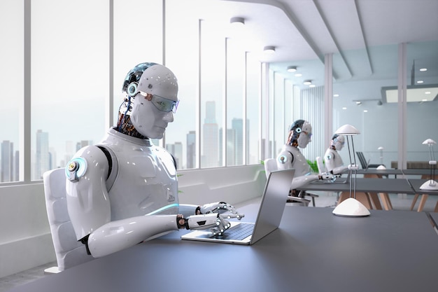 Automation worker concept with 3d rendering ai robot working in smart office 