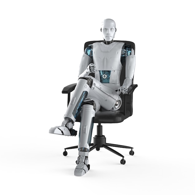 automation worker concept with 3d rendering robot working in office