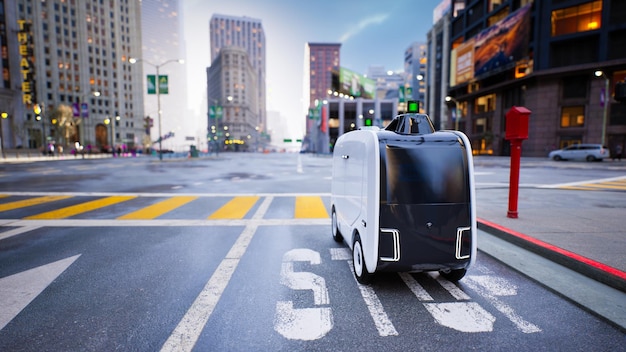 autonomous delivery robot driverless on street smart vehicle technology concept 3d render