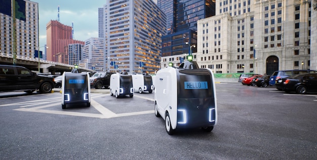 autonomous delivery robot standby at parking lot smart logistics technology concept 3d render