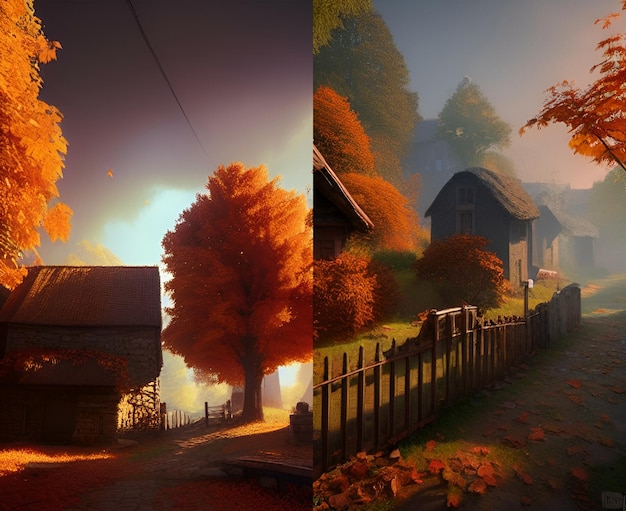 Autumn concept art digital painting