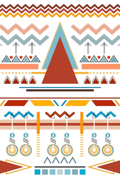 Aztekisk png-mønster med tribal design, transparent baggrund og farverigt design