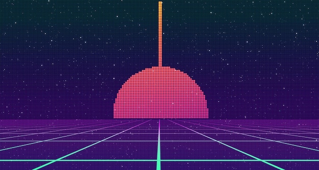 Bakgrund i retrostil Futuristiskt rutnätslandskap från 80-talet