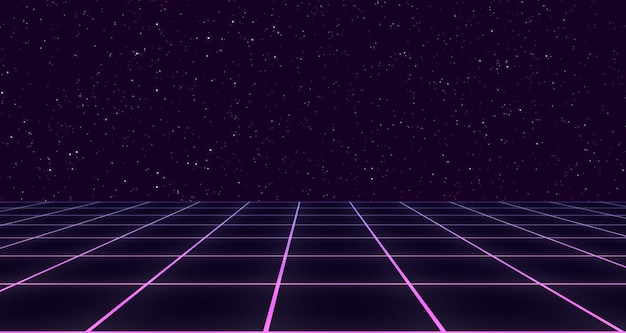 Bakgrund i retrostil Futuristiskt rutnätslandskap från 80-talet