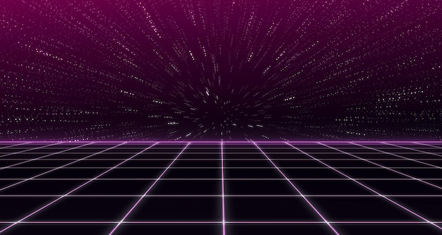 Bakgrund i retrostil Futuristiskt rutnätslandskap från 80-talet