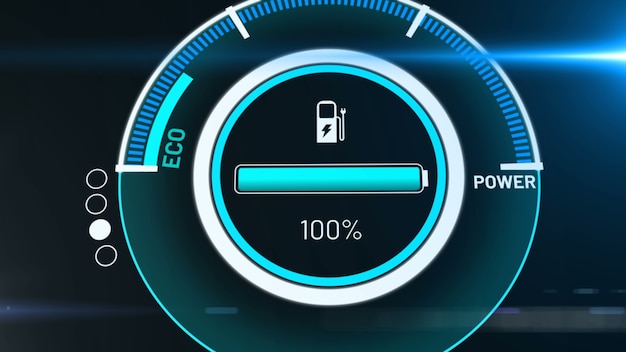 Batteri til elbil i aktiv opladning på et visionært dashboard