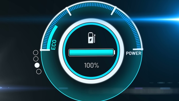 Batteri til elbil i aktiv opladning på et visionært dashboard