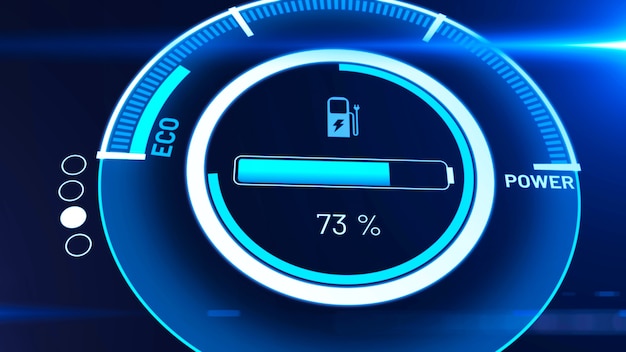 Batteri til elbil i aktiv opladning på et visionært dashboard