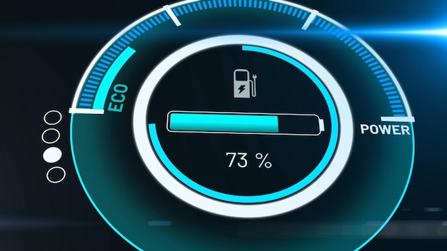 Batteri til elbil i aktiv opladning på et visionært dashboard