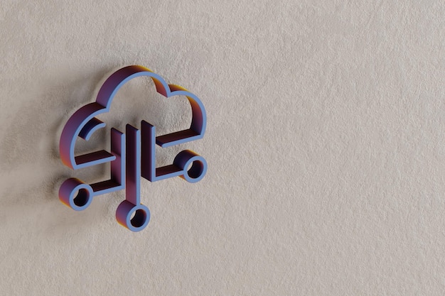 Beautiful abstract illustrations blue Cloud symbol icons on a wall beton background 3d rendering i