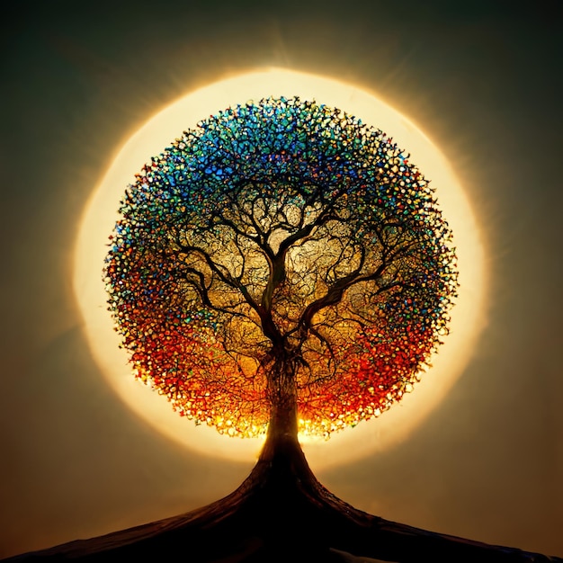 beautiful tree of life sacred symbol individuality prosperity and growth concept 3d illustration