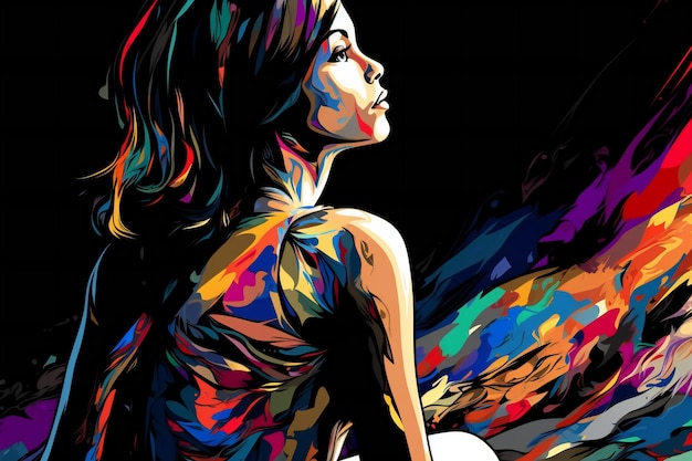 beautiful woman in a colorful dress illustration for your design